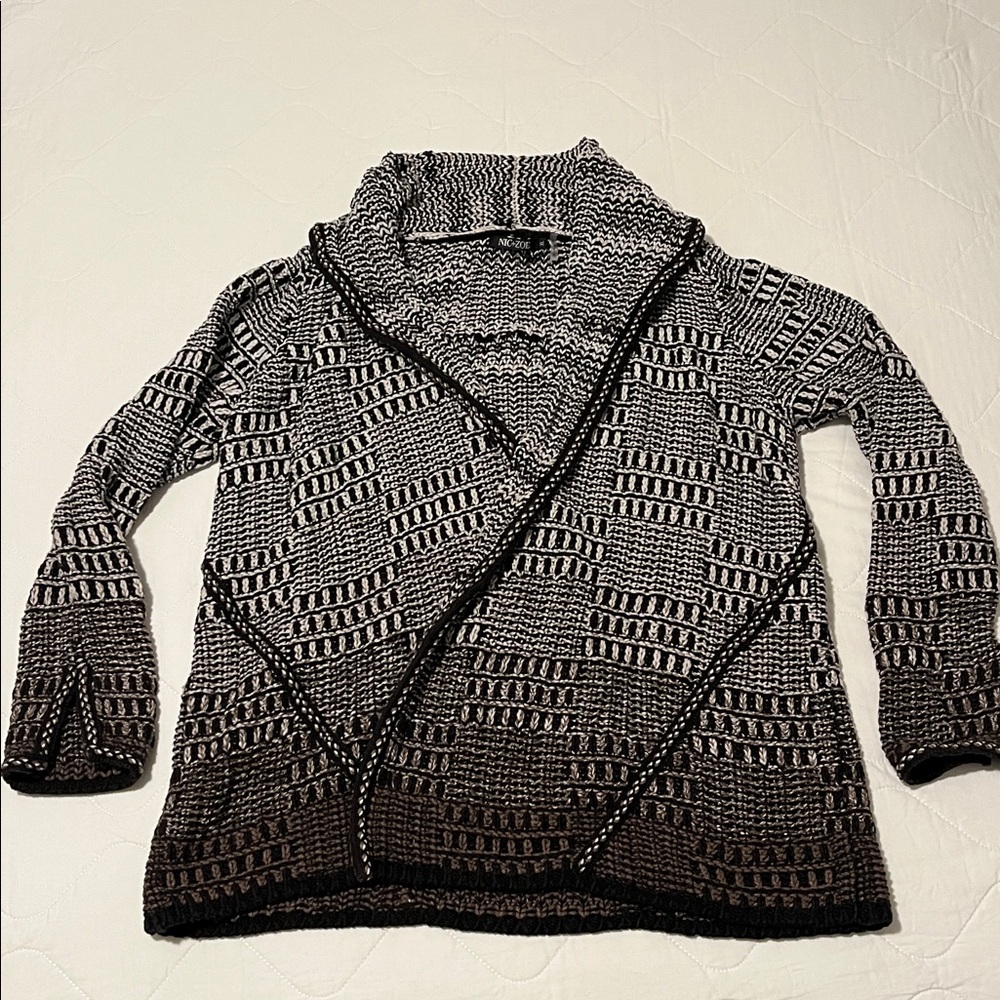 Nic + Zoe black and white chunky knit cardigan
